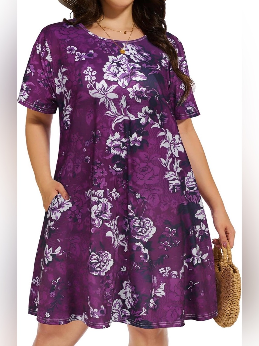 Women's Purple Floral Print Casual Dress - Picture 1 of 4